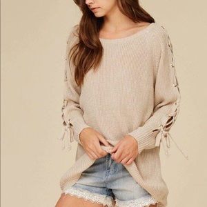 Ivory Lace Me Up Knit Sweater